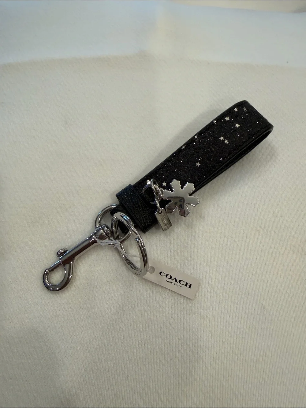 Coach Black Glitter Star Charm Wristlet Keychain/bag charm NWT